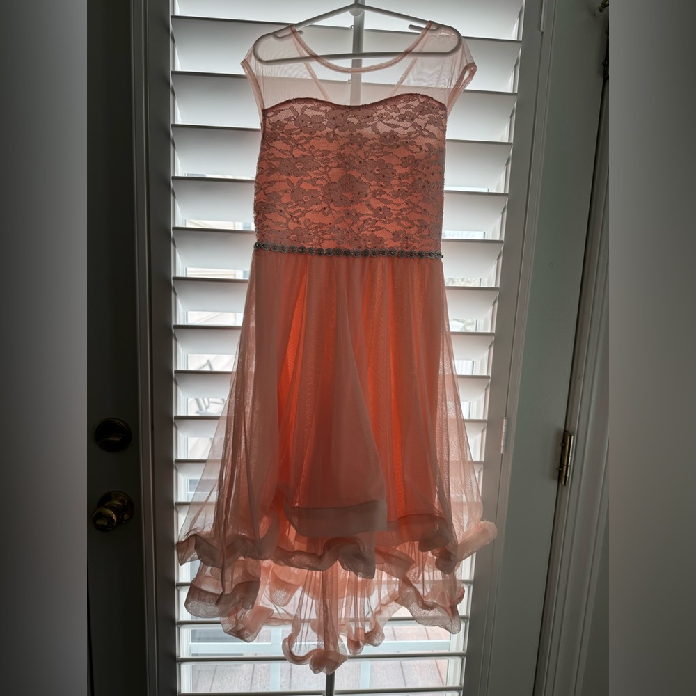Speechless Peach Lace & Tulle Party Dress with Beaded Waistband